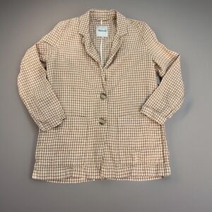 Madewell Linen Dorset Gingham Blazer Two Button Career Casual Jacket size M